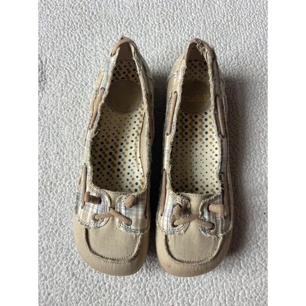 Vintage Y2K Mudd Loveboat Canvas Tan Slip On Boat Shoes Womens 9.5